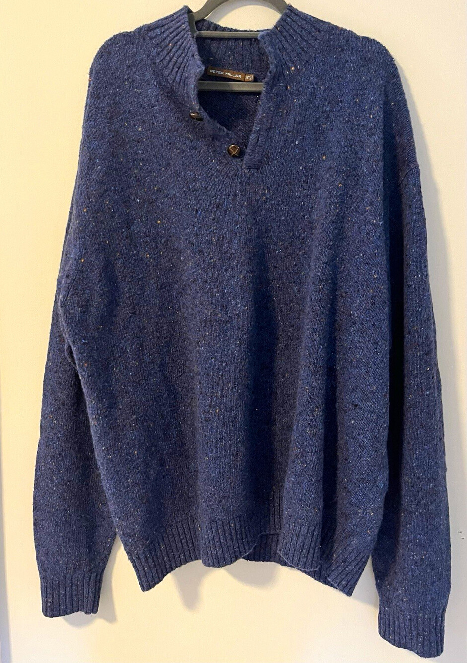 Peter Millar Wool Blend Knit Pullover dark blue/brown Sweater Blue 2XT
